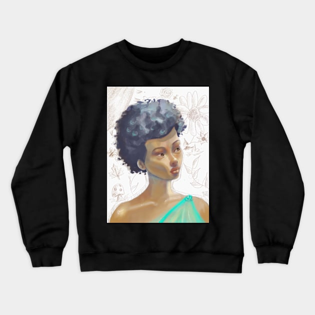 Nature's Goddess - Portrait of a Woman With Flowers Crewneck Sweatshirt by WBArtwork